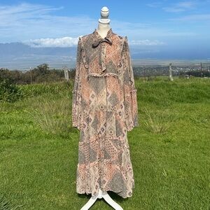 Johnny Was Homum Tiered Maxi Patchwork Prairie Brown large